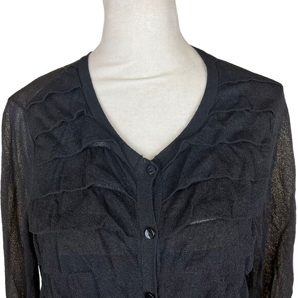 Eileen Fisher Black Tiered Viscose Nylon Cropped 3/4 Sleeve Cardigan Top Sz. XS - Picture 2 of 6